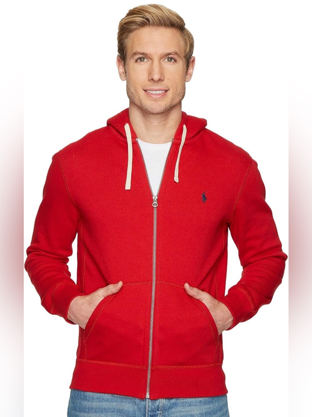 Polo Ralph Lauren Hoodie Full Zip Fleece Pony Logo Red Classic Mens Size Medium